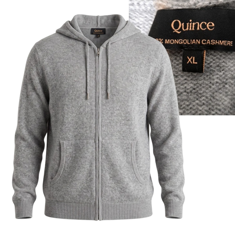 Quince Hoodie Women XL Gray 100% Mongolian Cashmere Full Zip Sweater